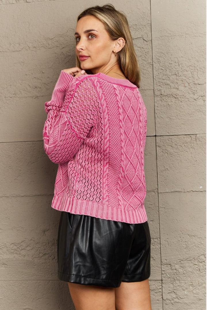Soft Focus Cable Knit Cardigan - Fuchsia - Inspired Eye Boutique