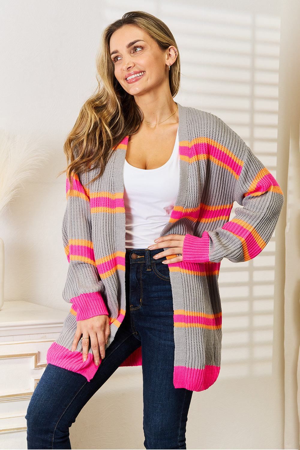 Grey Striped Cardigan Sweater - Inspired Eye Boutique