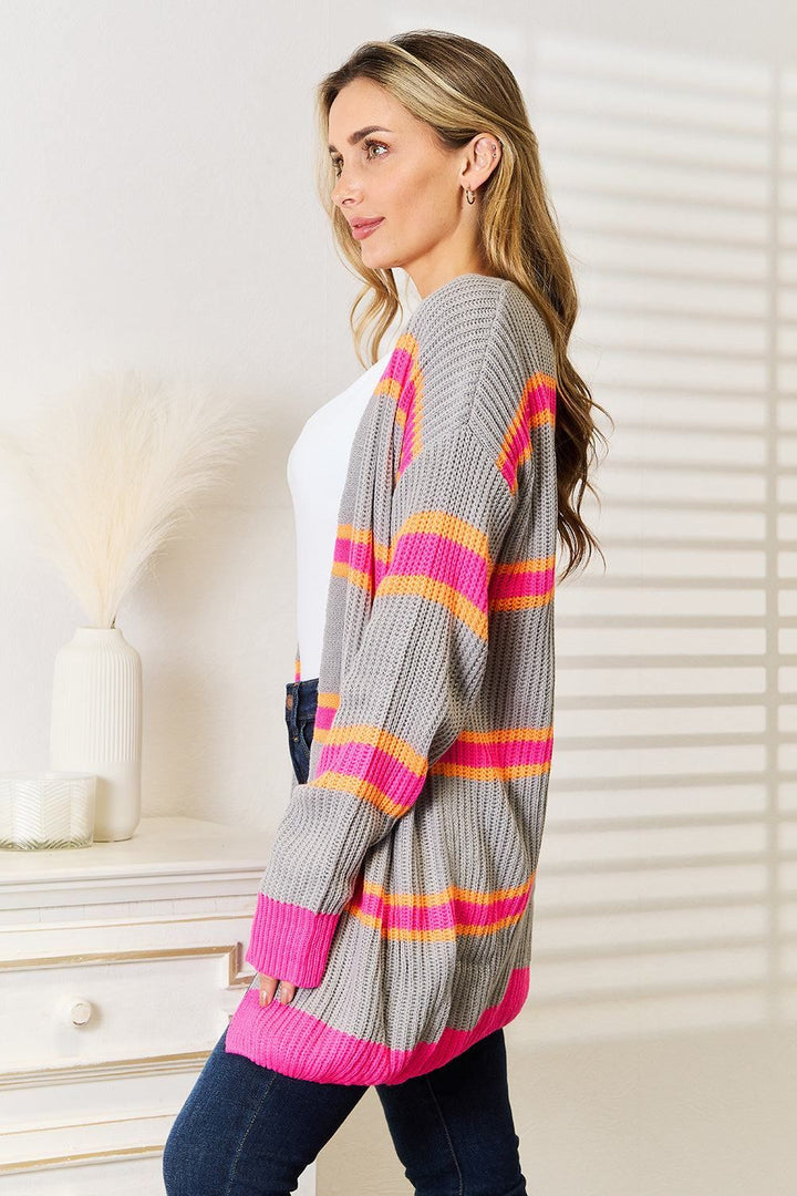 Grey Striped Cardigan Sweater - Inspired Eye Boutique