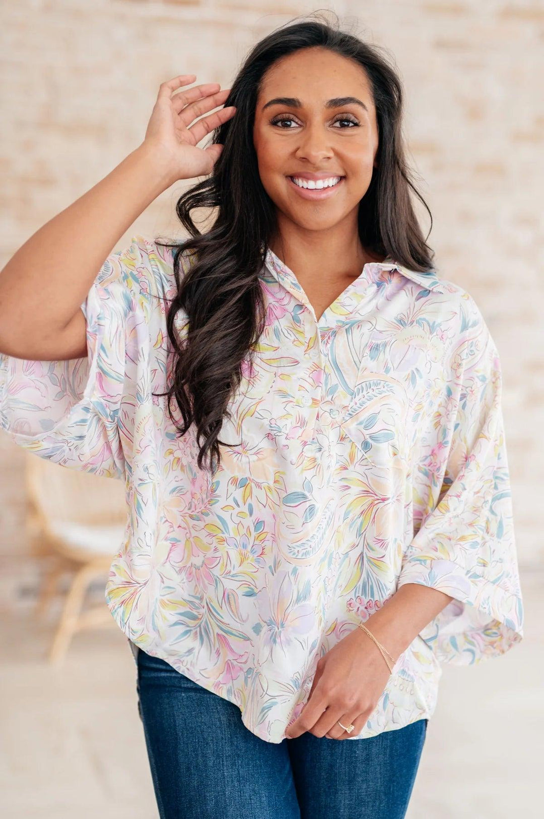 Spring Floral Blouse - Poly Satin - Inspired Eye Boutique