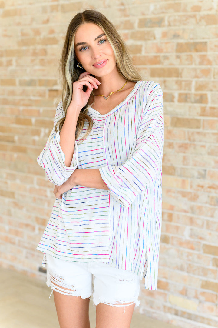 Striped 3/4 Sleeve Blouse Top - Inspired Eye Boutique