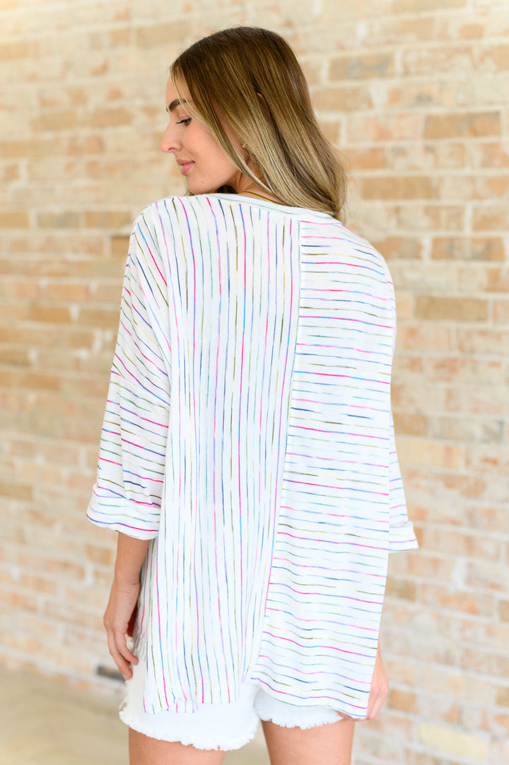 Striped 3/4 Sleeve Blouse Top - Inspired Eye Boutique