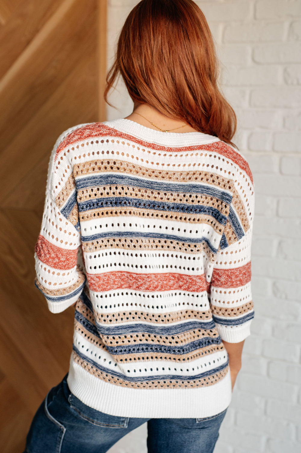 Striped 3/4 Sleeve Sweater Knit Top - Inspired Eye Boutique