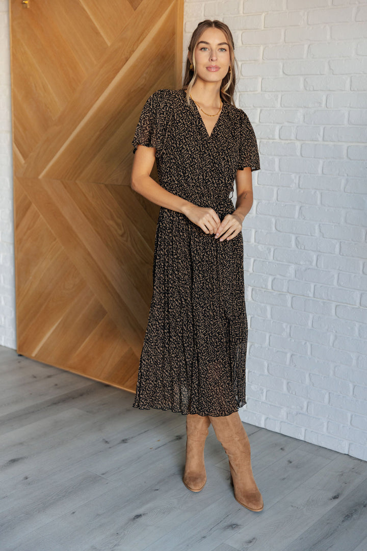 Surplice Neck Pleated Midi Dress - Inspired Eye Boutique