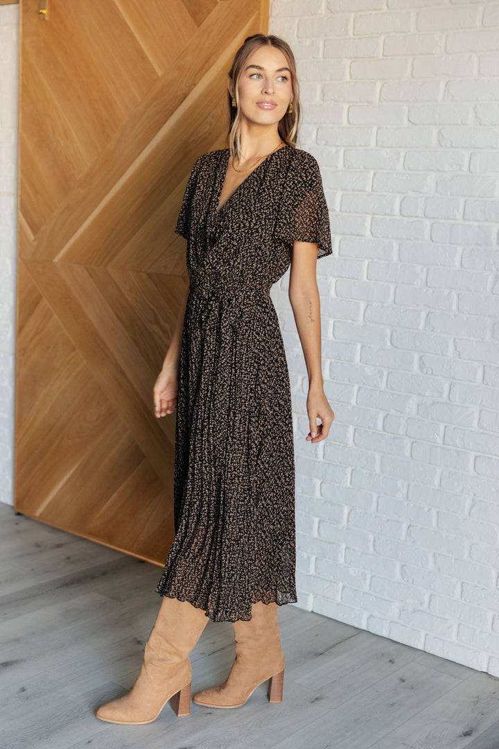 Surplice Neck Pleated Midi Dress - Inspired Eye Boutique