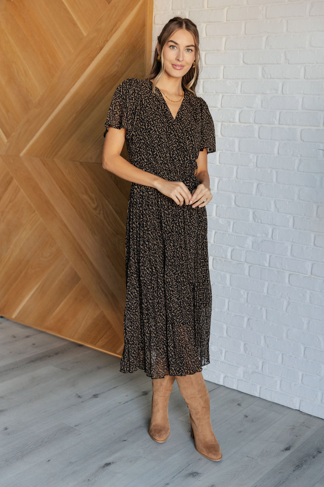 Surplice Neck Pleated Midi Dress - Inspired Eye Boutique