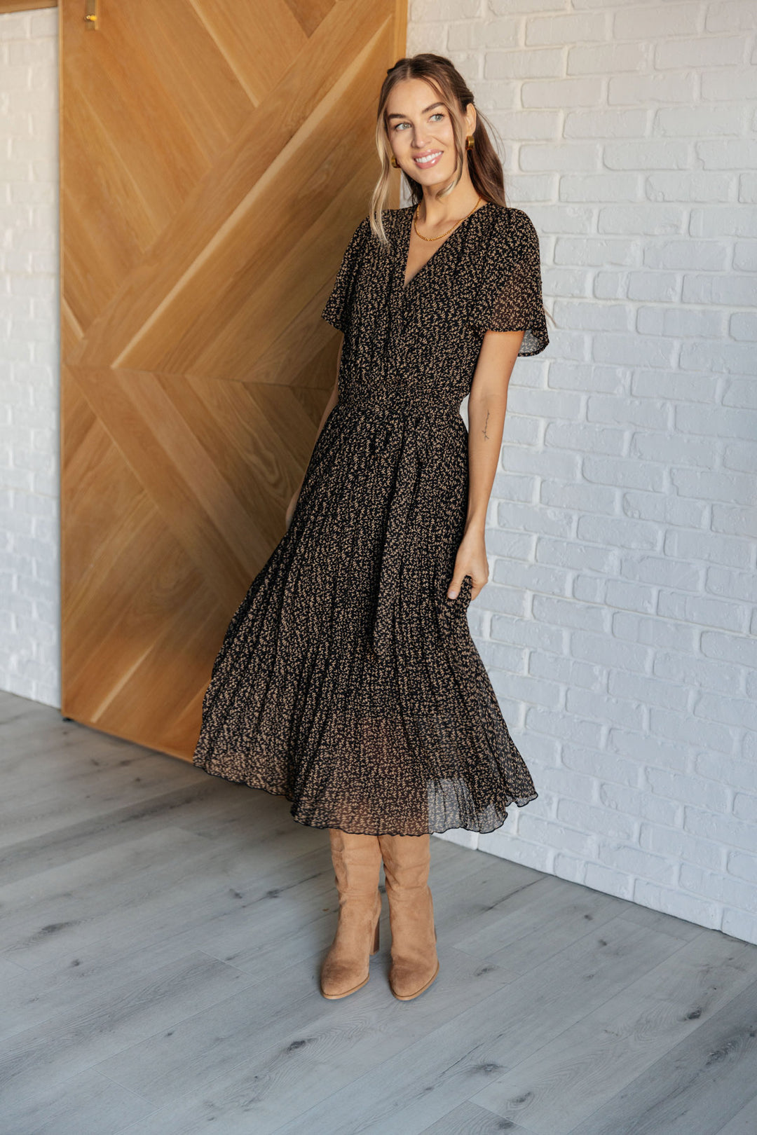 Surplice Neck Pleated Midi Dress - Inspired Eye Boutique