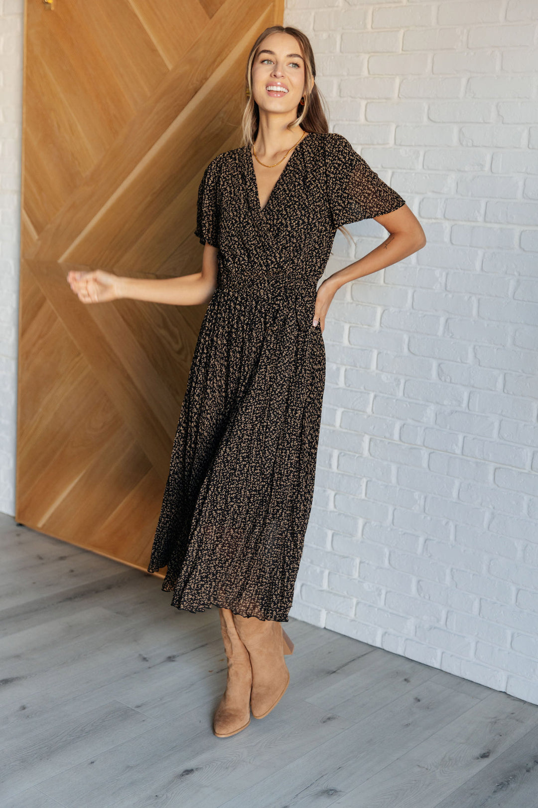 Surplice Neck Pleated Midi Dress - Inspired Eye Boutique