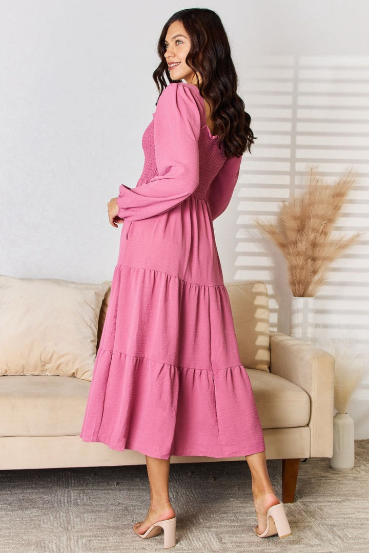 Long Sleeve Pink Midi Dress - Inspired Eye Boutique