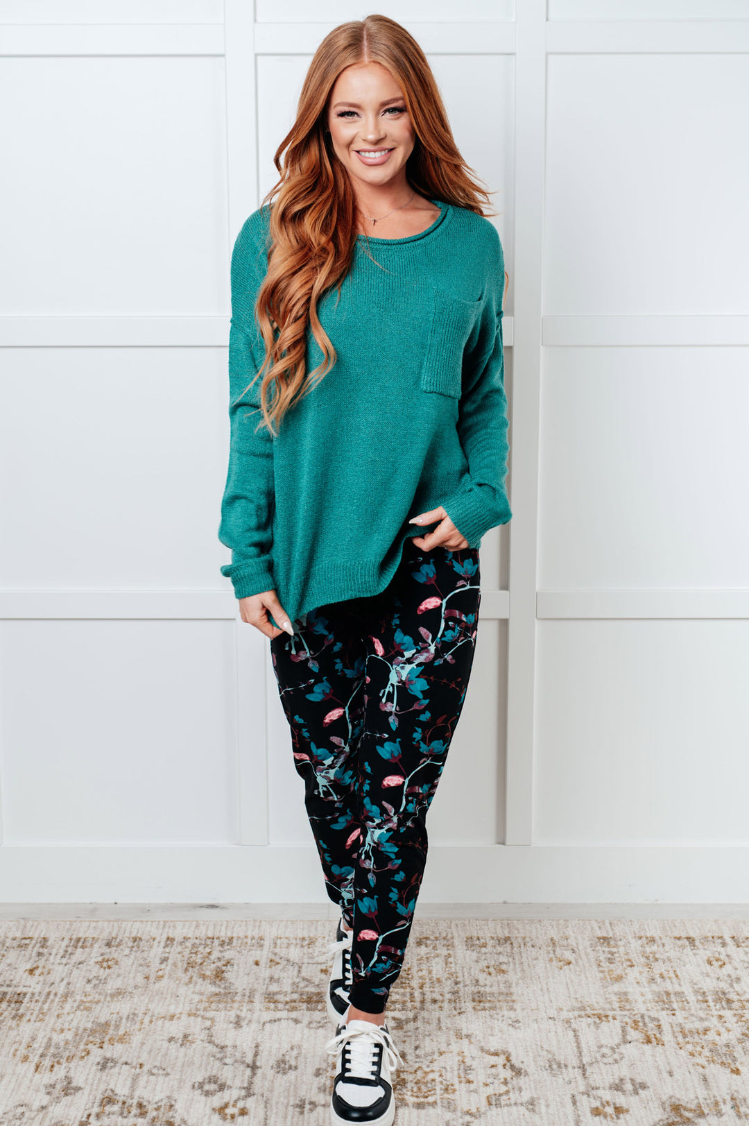 Teal Drop Shoulder Pullover Sweater - Inspired Eye Boutique