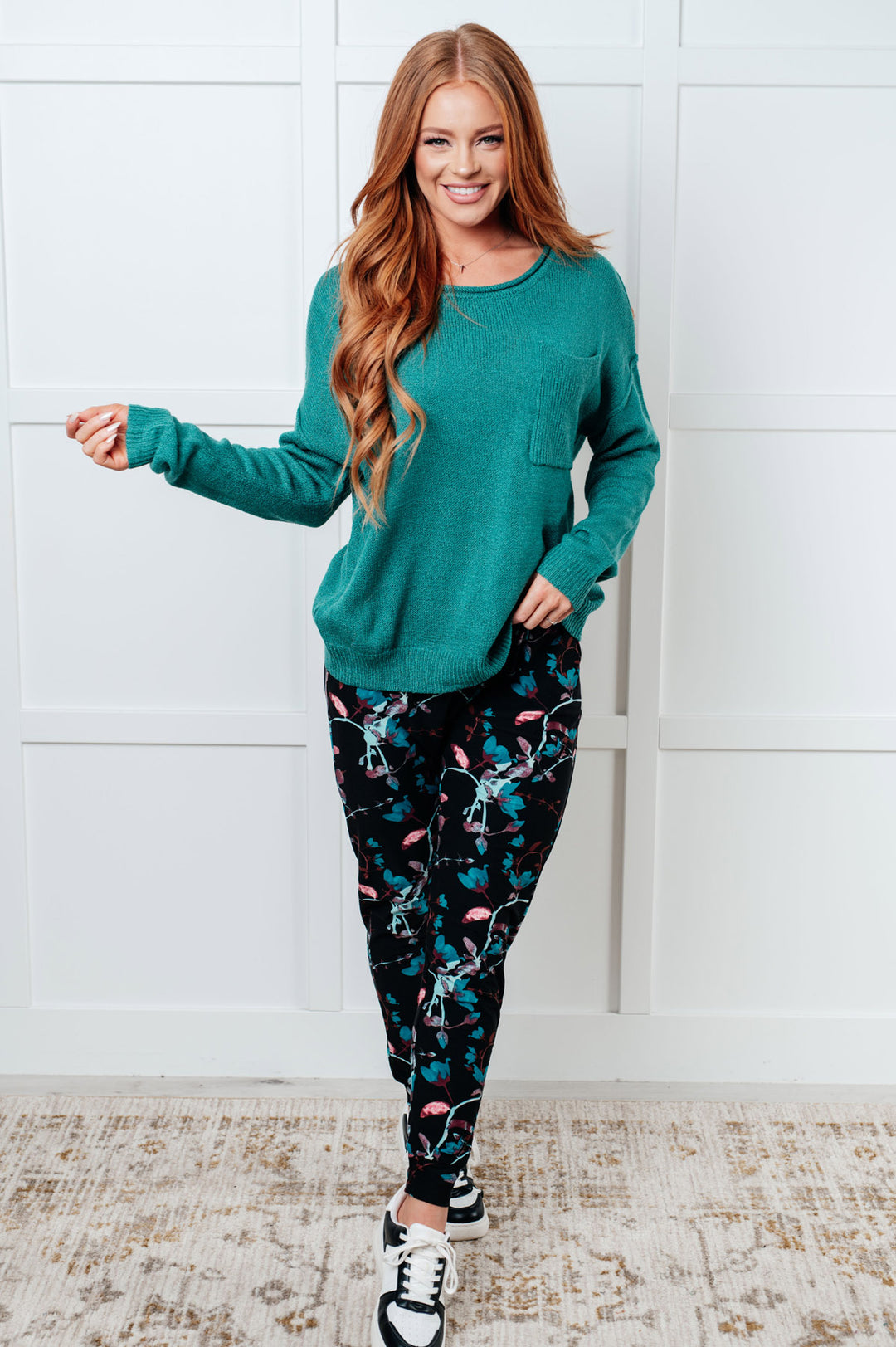 Teal Drop Shoulder Pullover Sweater - Inspired Eye Boutique