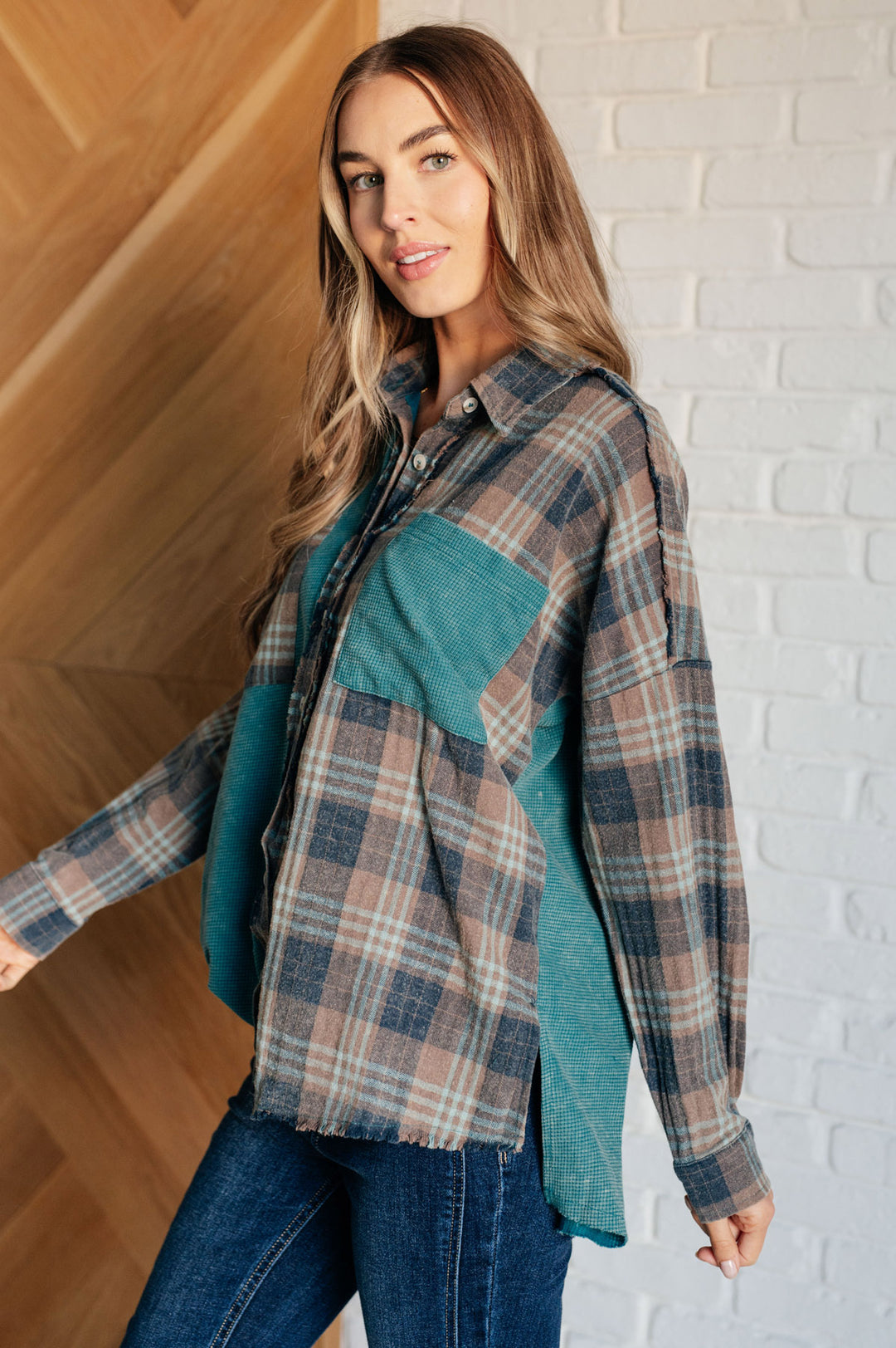 Teal Flannel Plaid Button-Up Shirt - Inspired Eye Boutique