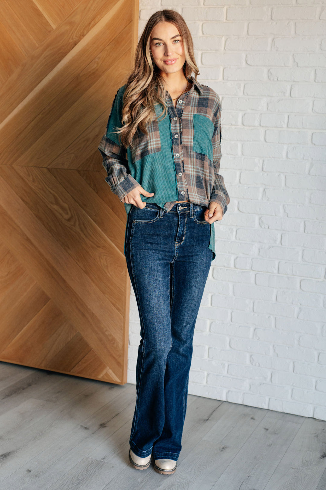 Teal Flannel Plaid Button-Up Shirt - Inspired Eye Boutique