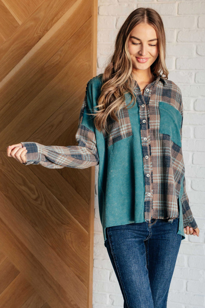 Teal Flannel Plaid Button-Up Shirt - Inspired Eye Boutique