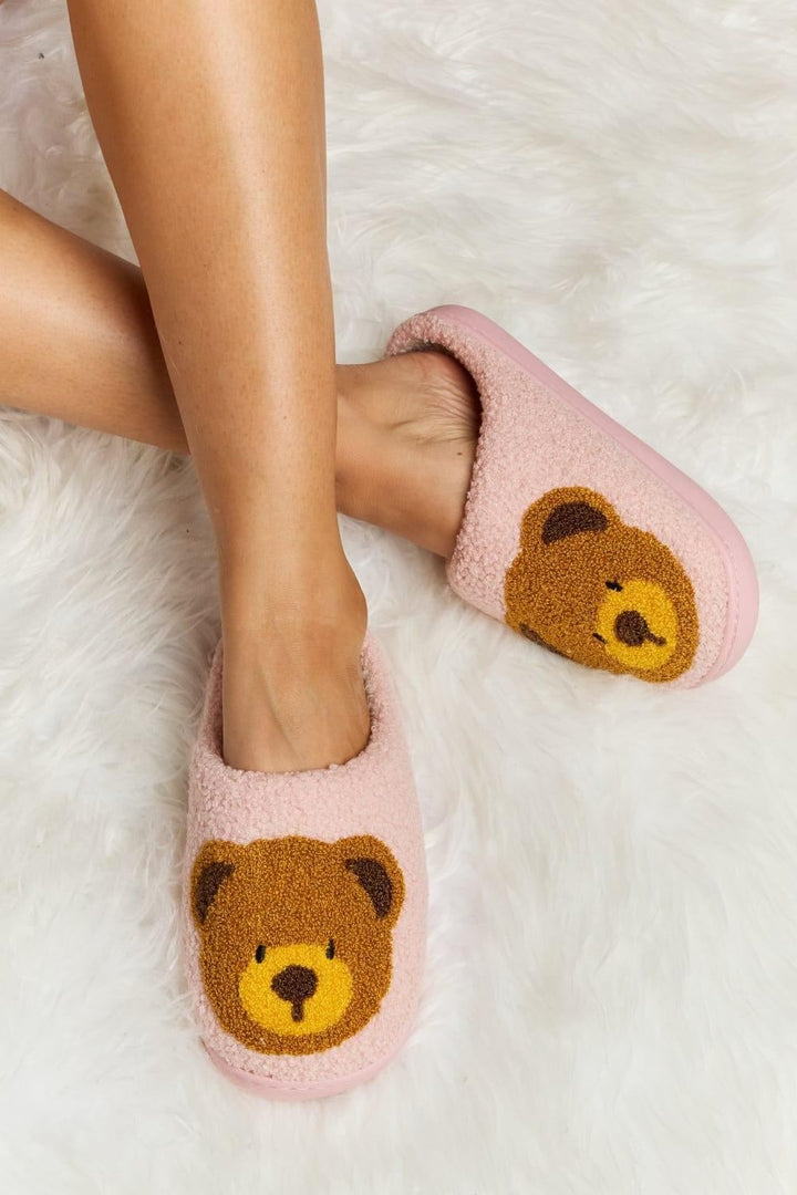 Teddy Bear Print Plush Slide Slippers - Inspired Eye Boutique