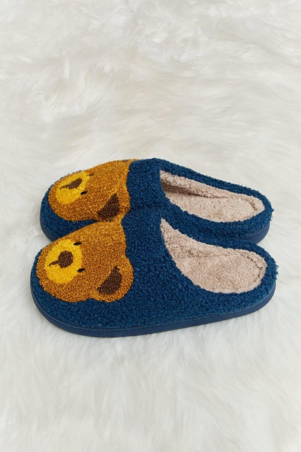 Teddy Bear Print Plush Slide Slippers - Inspired Eye Boutique