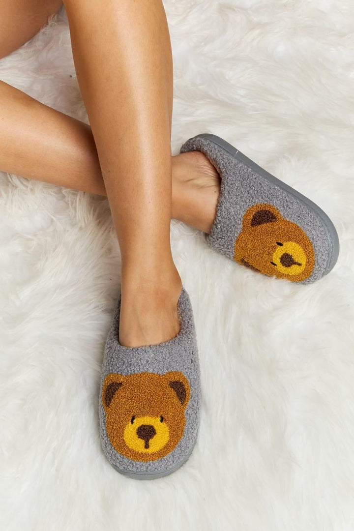 Teddy Bear Print Plush Slide Slippers - Inspired Eye Boutique