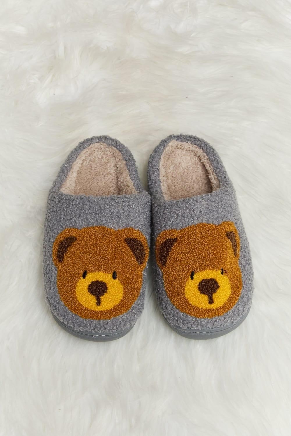 Teddy Bear Print Plush Slide Slippers - Inspired Eye Boutique