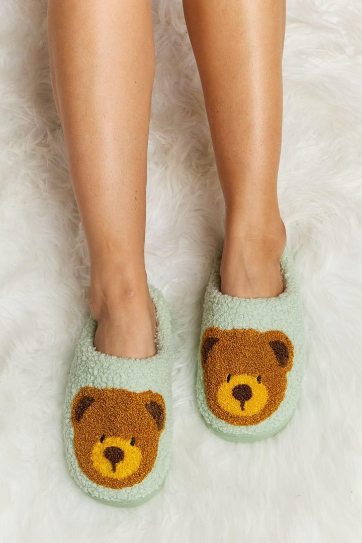 Teddy Bear Print Plush Slide Slippers - Inspired Eye Boutique