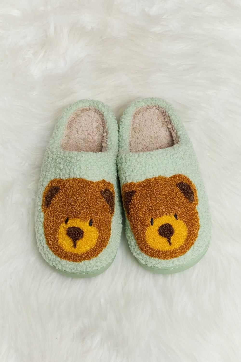 Teddy Bear Print Plush Slide Slippers - Inspired Eye Boutique