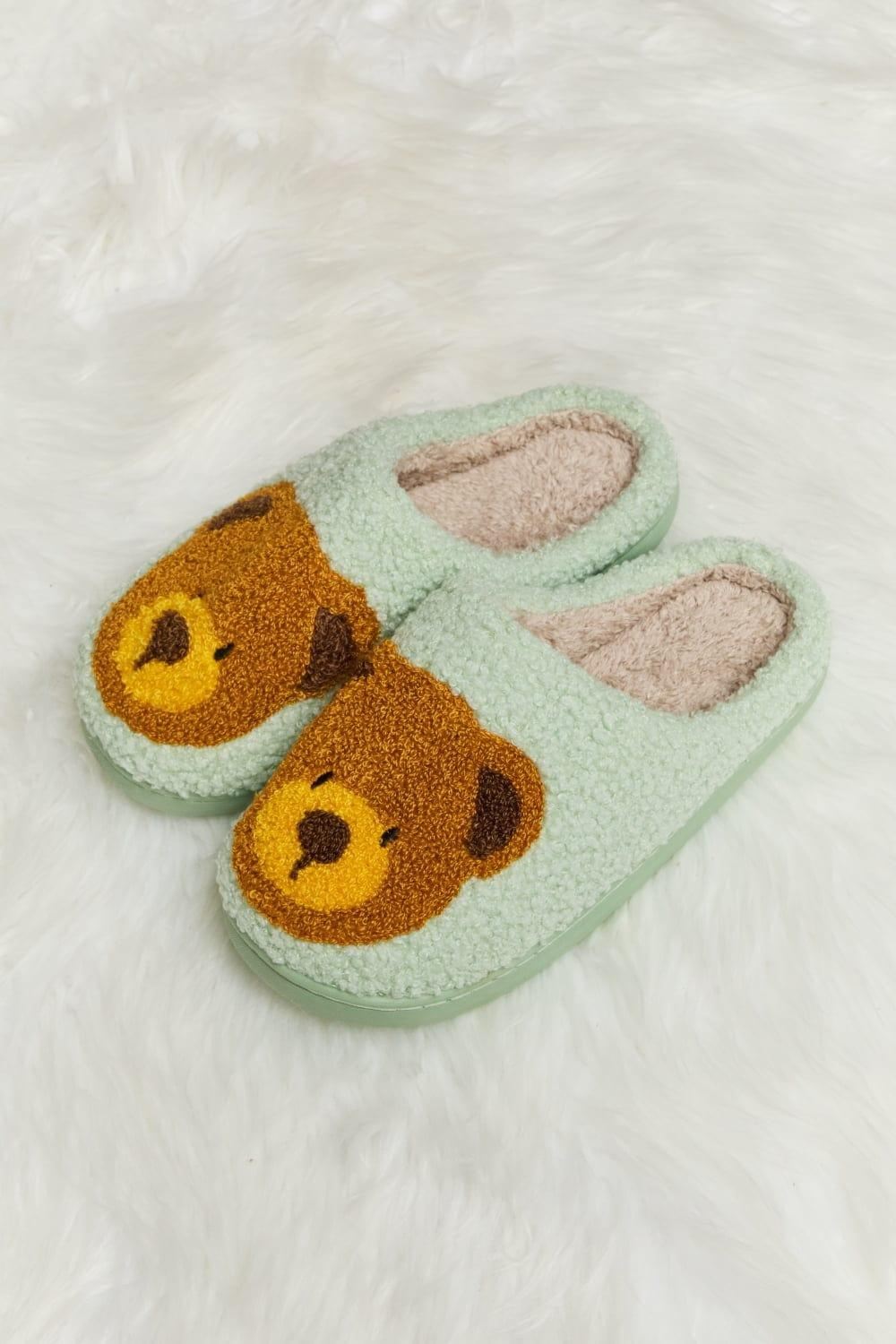 Teddy Bear Print Plush Slide Slippers - Inspired Eye Boutique