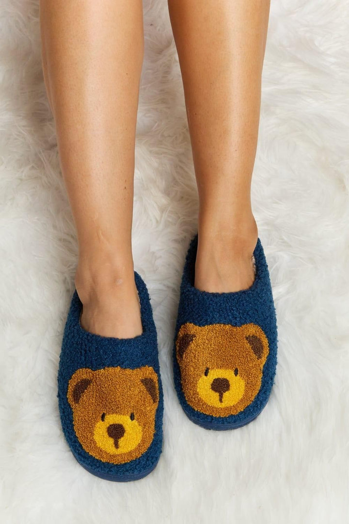 Teddy Bear Print Plush Slide Slippers - Inspired Eye Boutique