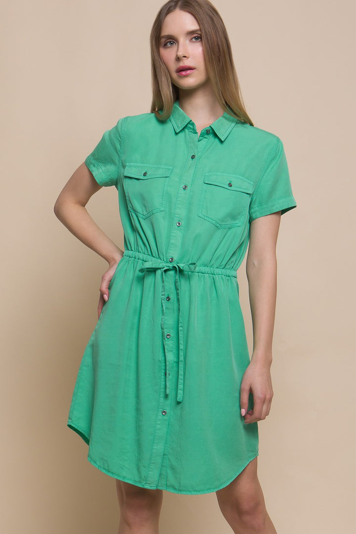 Tencel Dress - Short Sleeve - Green - Inspired Eye Boutique