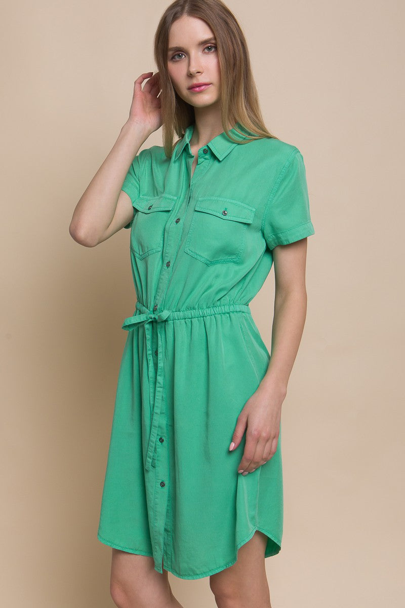 Tencel Dress - Short Sleeve - Green - Inspired Eye Boutique