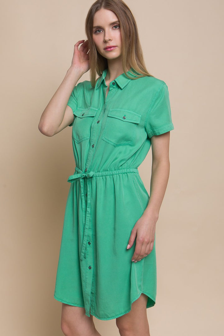 Tencel Dress - Short Sleeve - Green - Inspired Eye Boutique