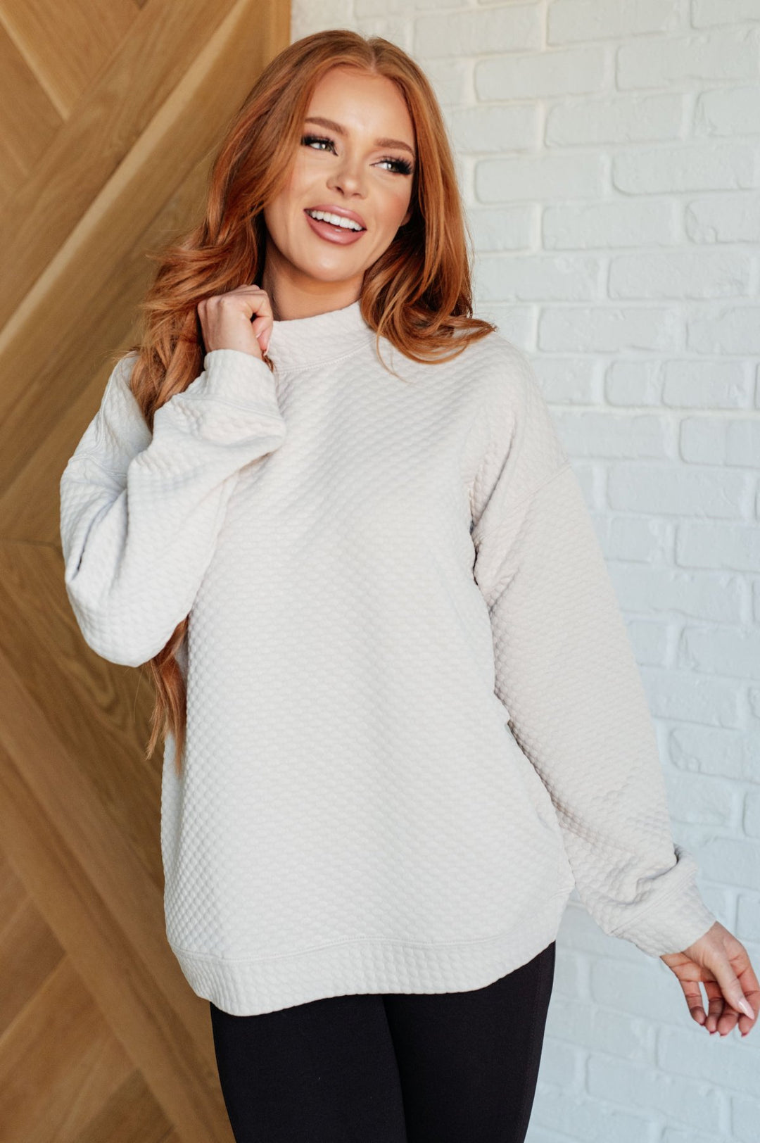 Textured Mock Neck Pullover - Inspired Eye Boutique