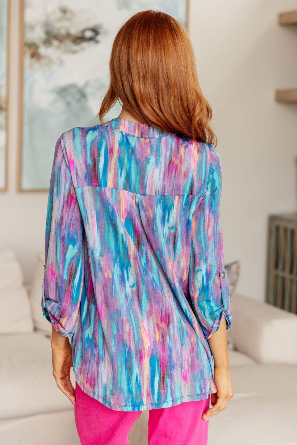 Vibrant Multi-Color Blouse - Three Quarter Sleeves - Inspired Eye Boutique