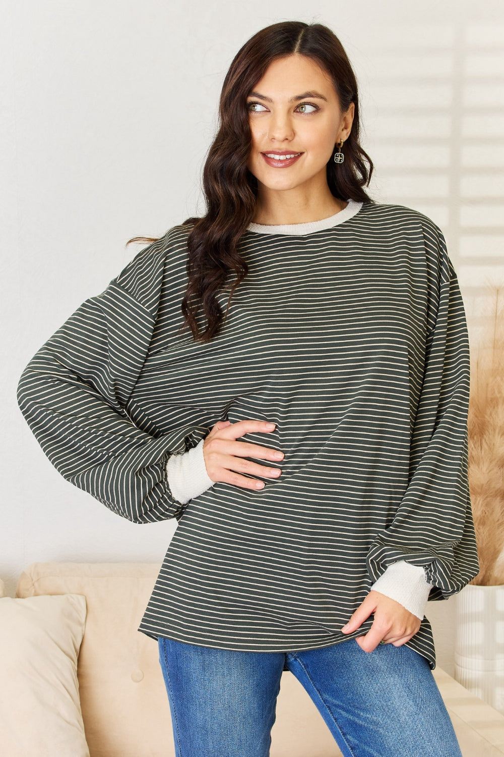 Oversized Striped Long Sleeve Top - Inspired Eye Boutique