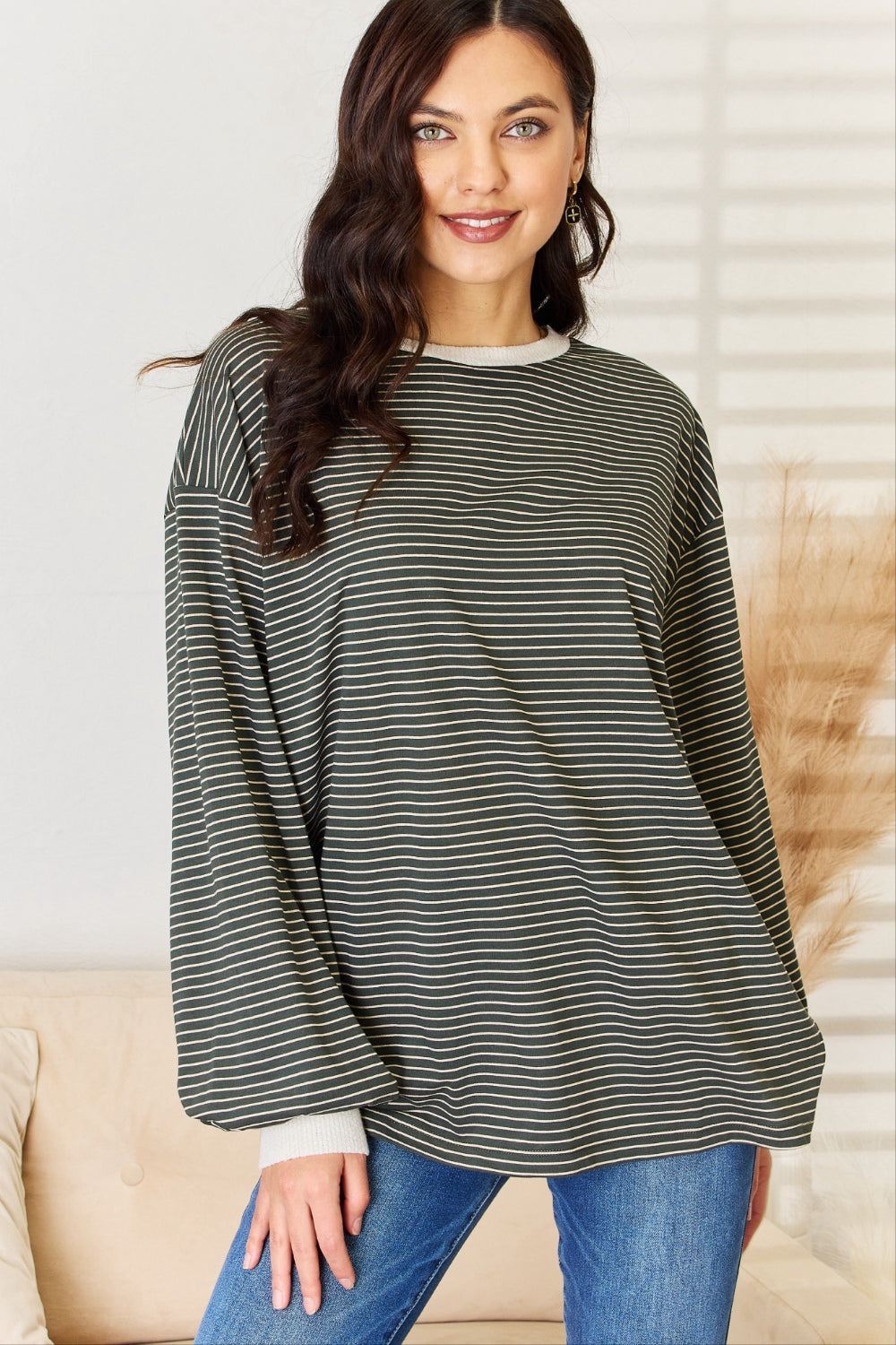 Oversized Striped Long Sleeve Top - Inspired Eye Boutique