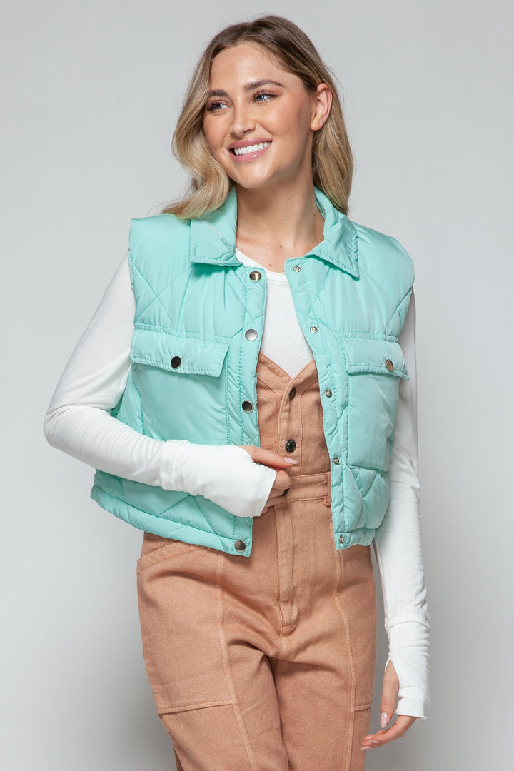 Womens Cropped Puffer Vest - Green - Inspired Eye Boutique