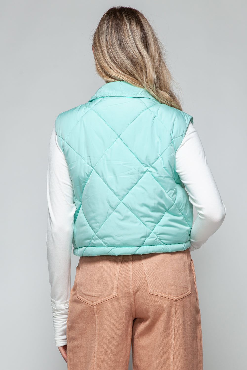 Womens Cropped Puffer Vest - Green - Inspired Eye Boutique