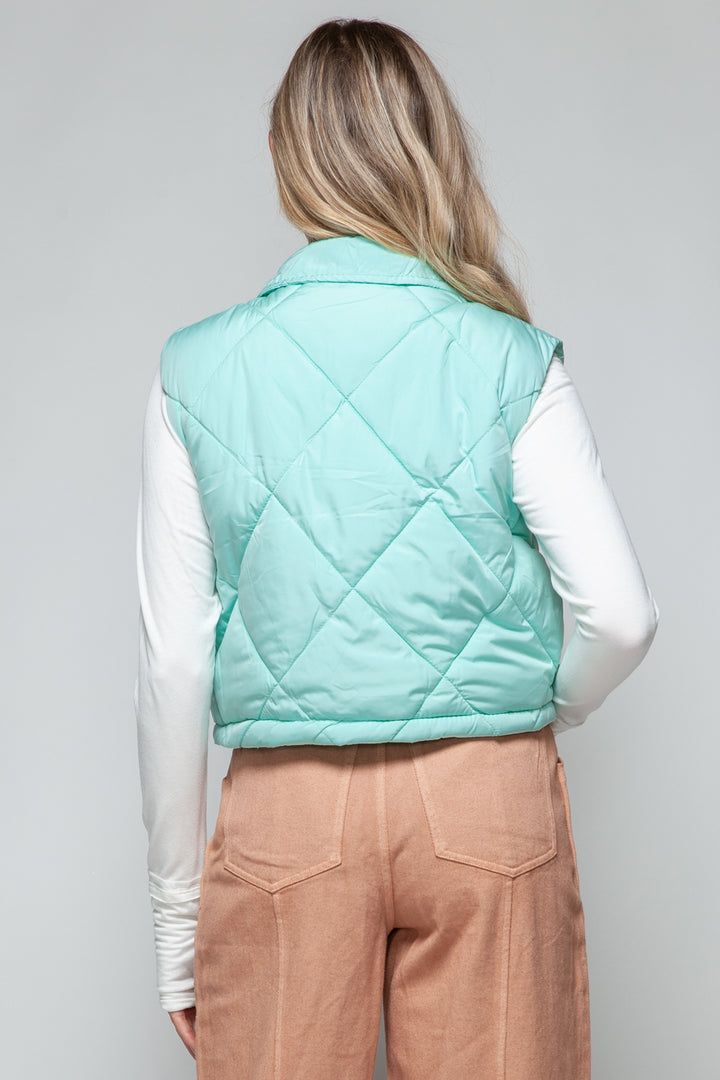 Womens Cropped Puffer Vest - Green - Inspired Eye Boutique