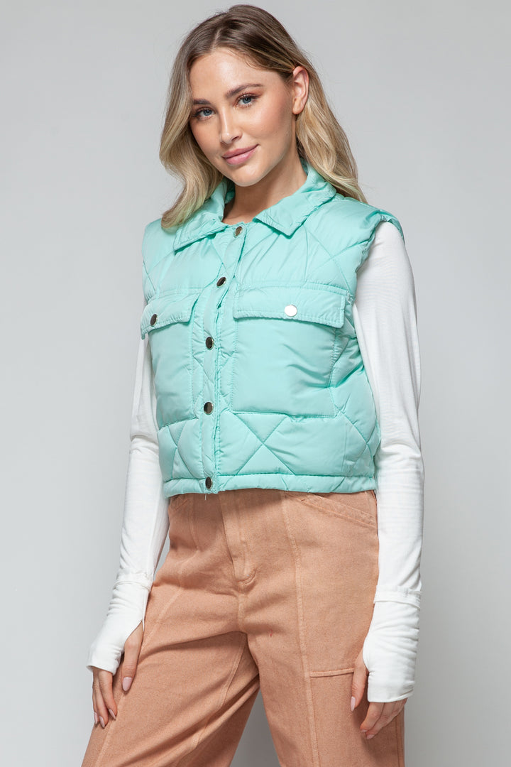 Womens Cropped Puffer Vest - Green - Inspired Eye Boutique