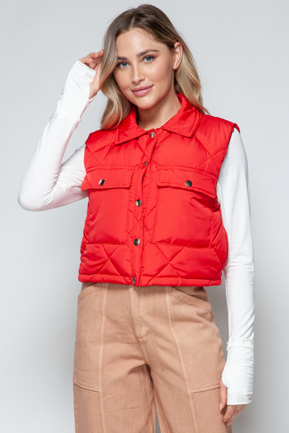 Womens Cropped Puffer Vest - Red - Inspired Eye Boutique