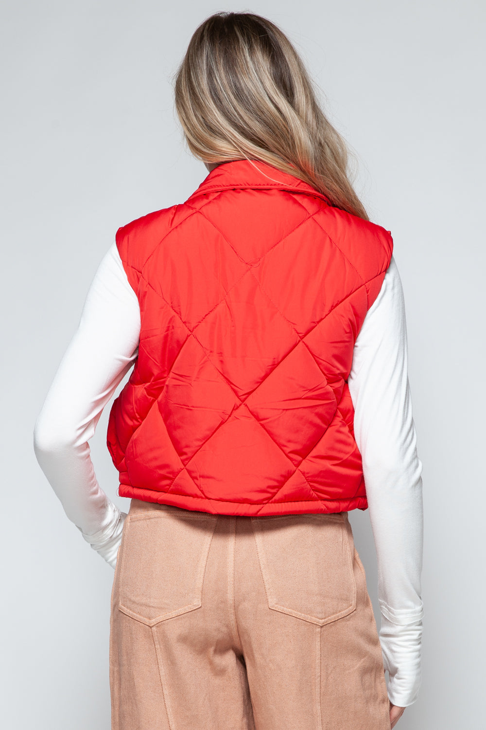 Womens Cropped Puffer Vest - Red - Inspired Eye Boutique