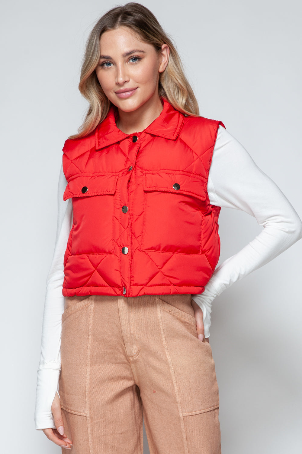 Womens Cropped Puffer Vest - Red - Inspired Eye Boutique