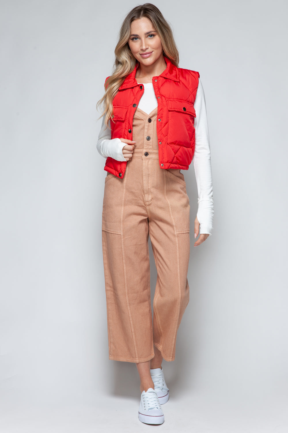 Womens Cropped Puffer Vest - Red - Inspired Eye Boutique