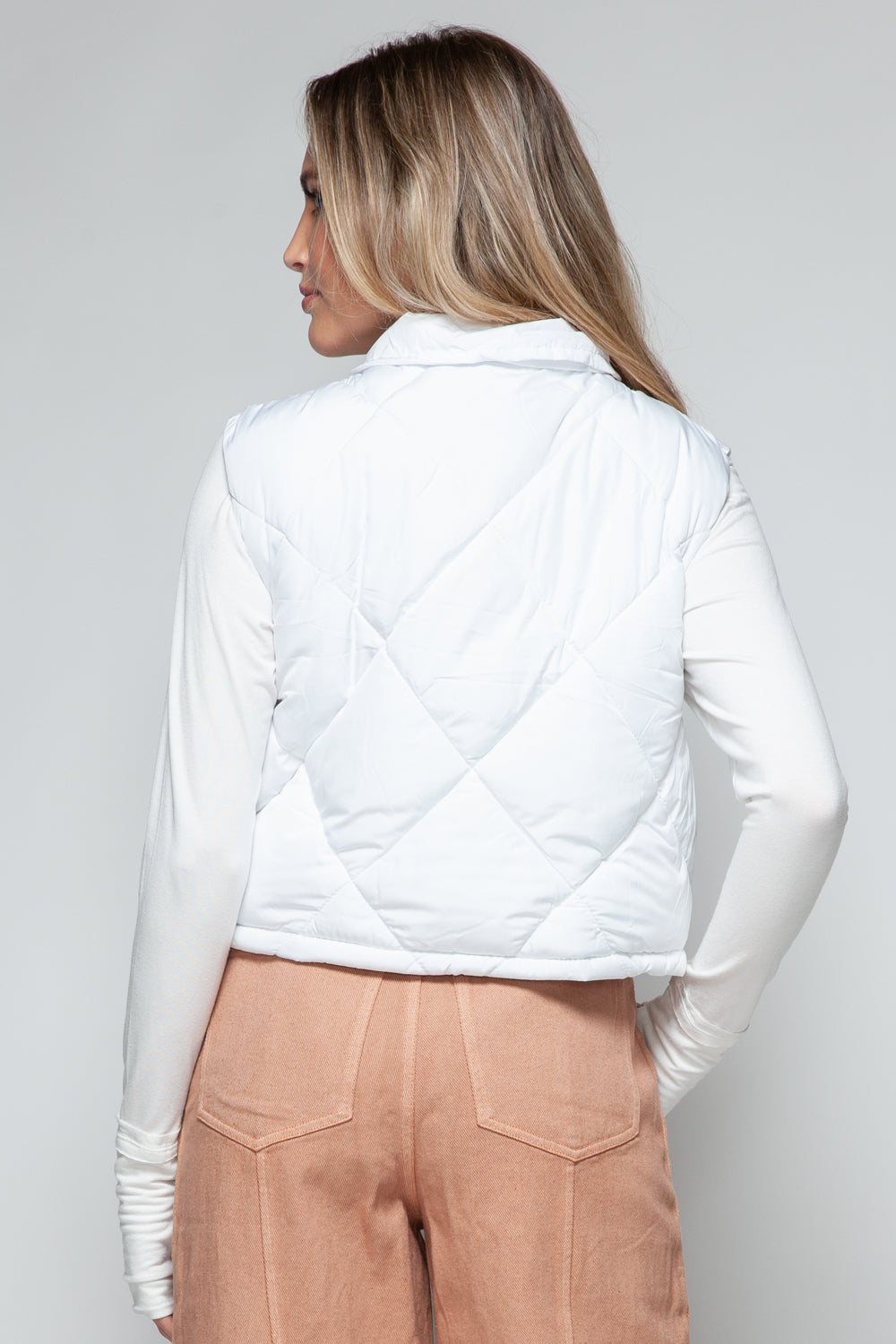 Womens Cropped Puffer Vest - White - Inspired Eye Boutique