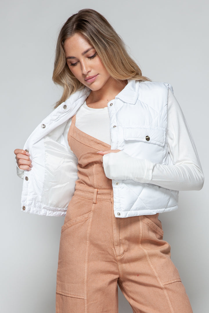 Womens Cropped Puffer Vest - White - Inspired Eye Boutique