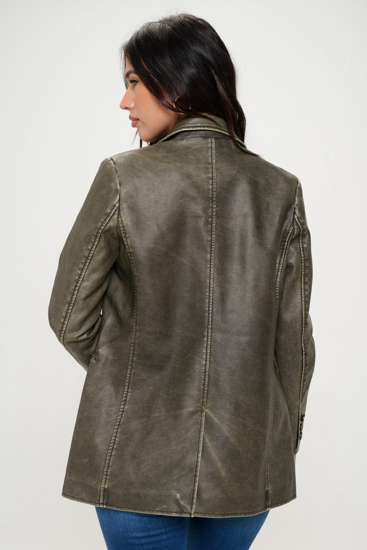 Womens Faux Leather Blazer - Olive Brown - Inspired Eye Boutique