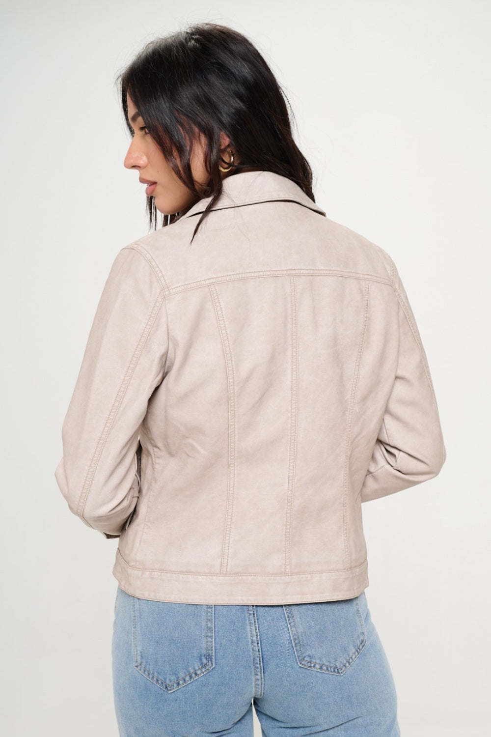 Womens Faux Leather Shacket - Cream - Inspired Eye Boutique