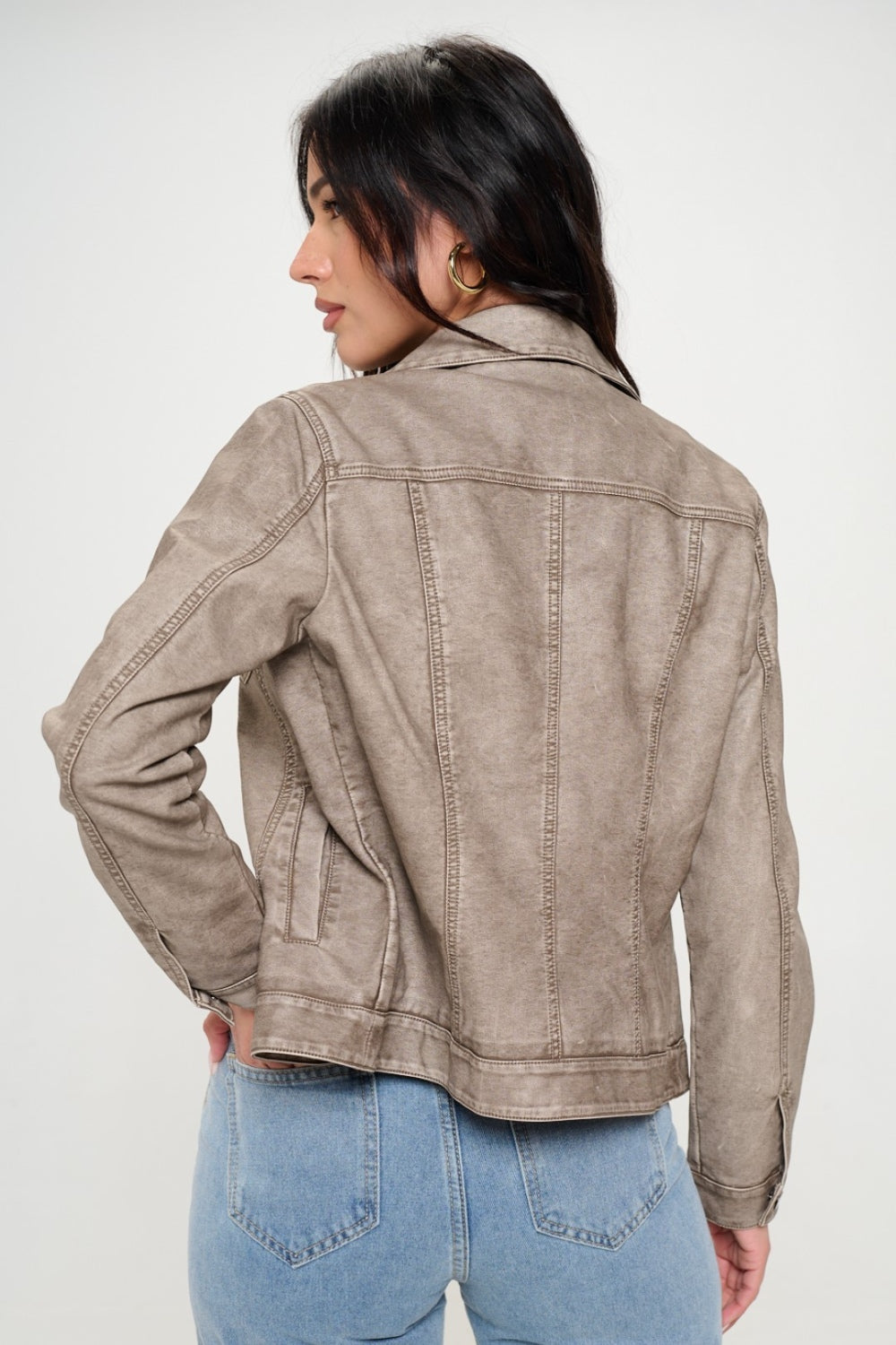 Womens Faux Leather Shacket - Khaki - Inspired Eye Boutique