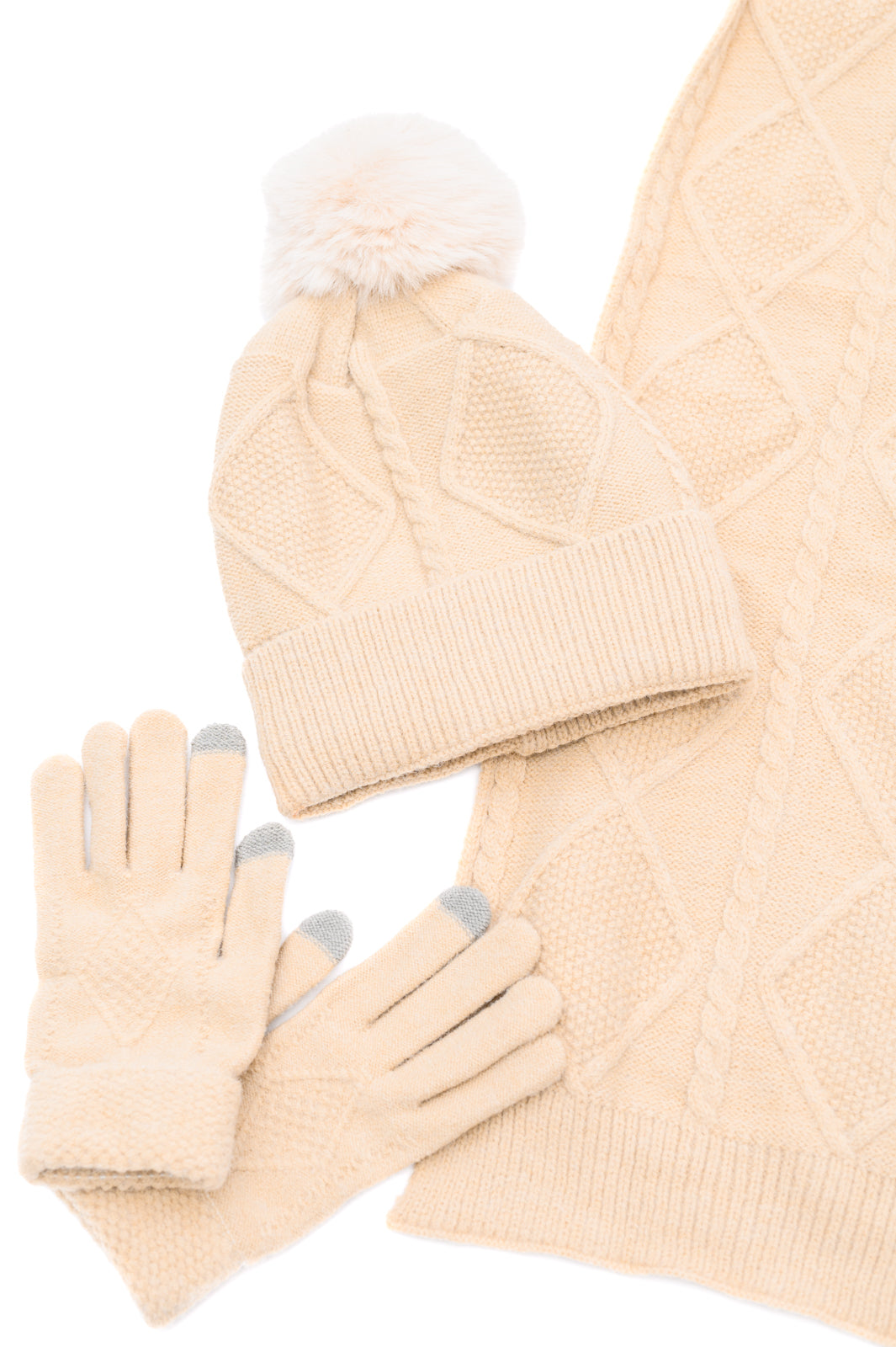 Womens Hat, Glove, and Scarf Set - Beige - Inspired Eye Boutique