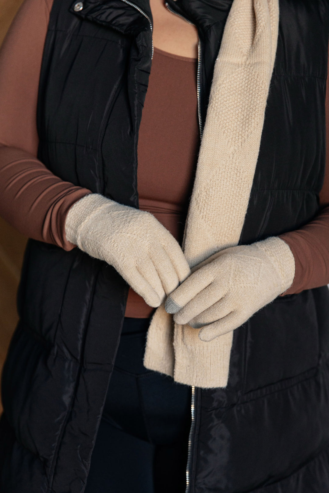 Womens Hat, Glove, and Scarf Set - Beige - Inspired Eye Boutique