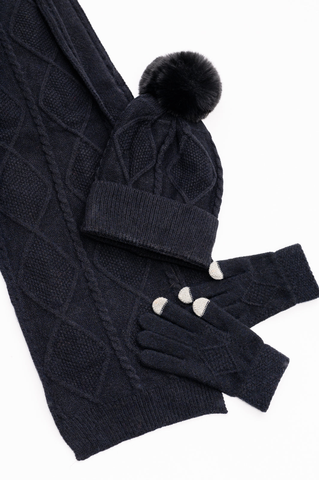 Womens Hat, Glove, and Scarf Set - Black - Inspired Eye Boutique