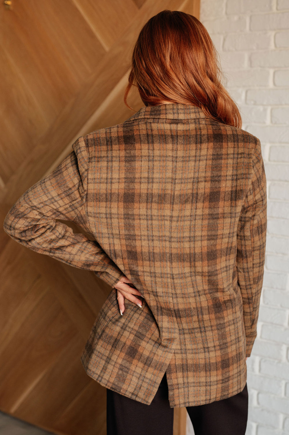 Womens Plaid Blazer - Brown - Inspired Eye Boutique